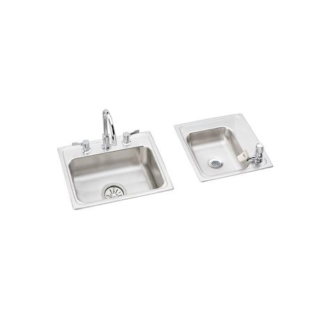 Elkay Lustertone Stainless Steel 34 X 17 X 5 Double Bowl Top Mount Classroom Ada Sink + Faucet/Bubbler Kit DRKAD2341750RC